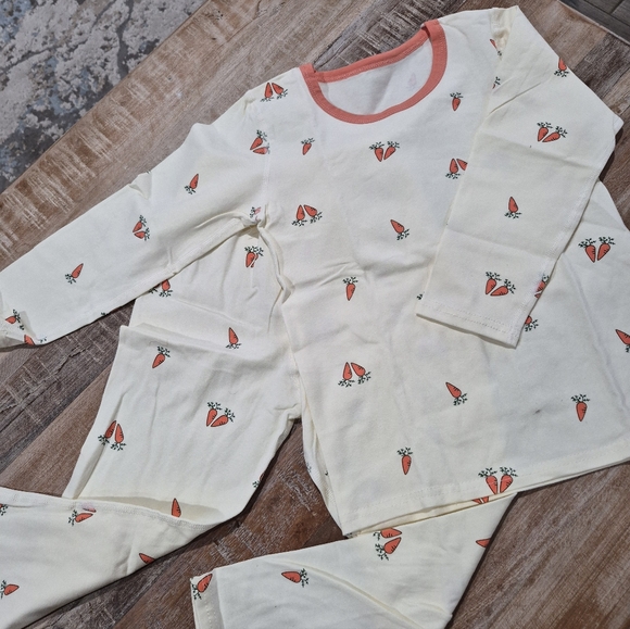 AbileneWu Girls Cotton 4/5 Years 2 Pieces Pajamas with Carrot Print - Picture 2 of 8